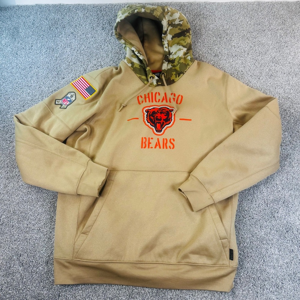 Nike On Field Chicago Bears Hoodie Mens Large Salute to Service Camo Dri-FIT